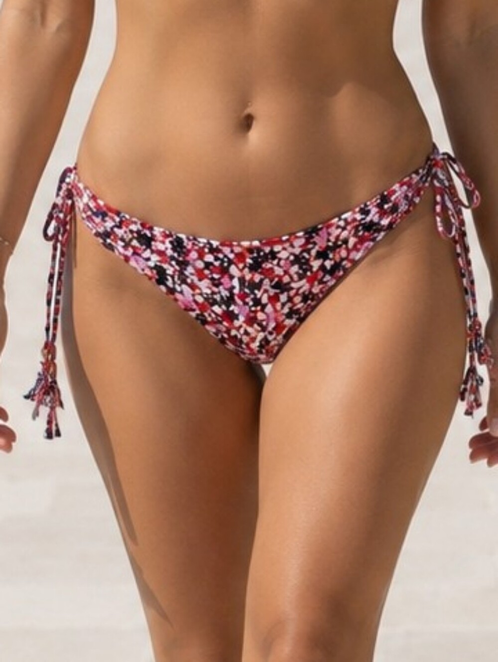 Time and Tru💞NEW Pink/Orange/Black Floral Tie-Side Bikini Bottoms Sz L